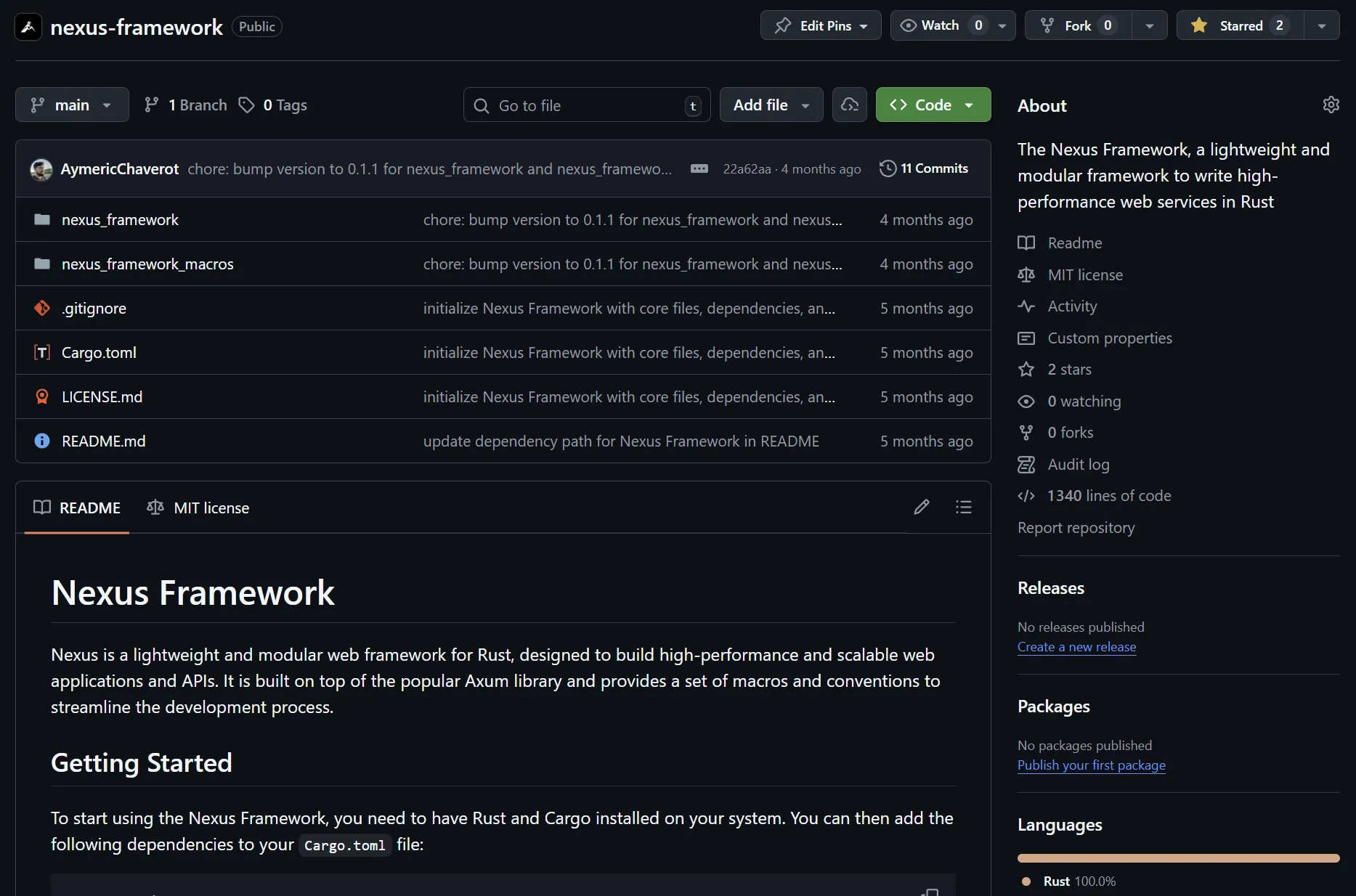 Dépôt GitHub de Nexus Framework