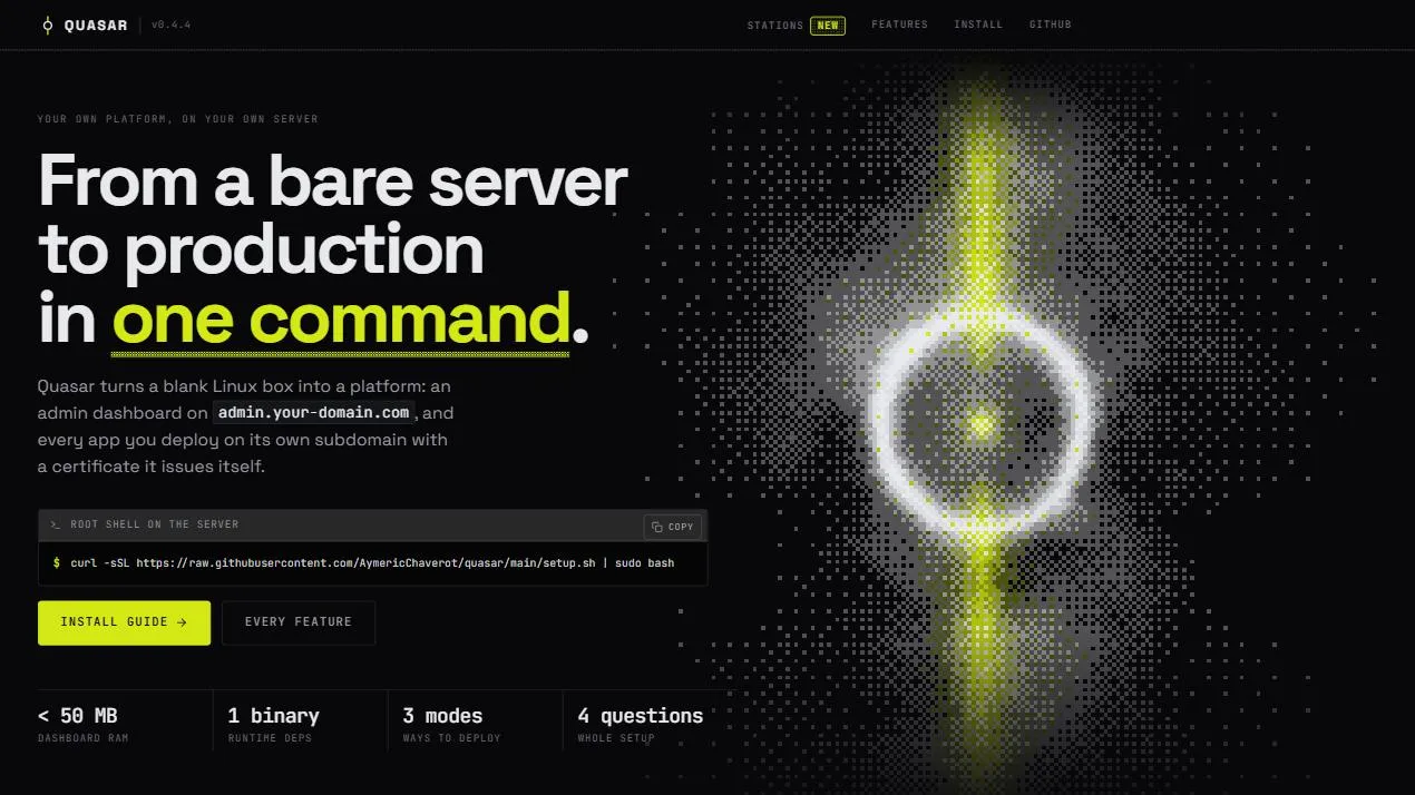 Page d'accueil du site Quasar